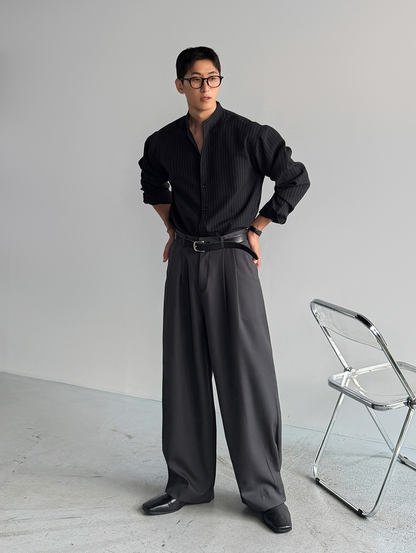Luen Plain Wide Trousers CHARCOAL 着用イメージ