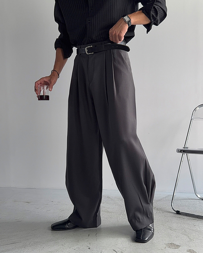 Two-Tuck Wide Slacks CHARCOAL