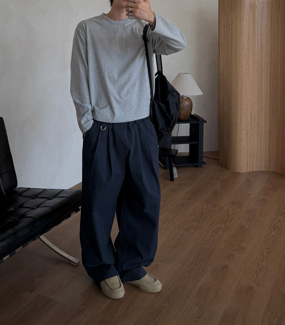 ギャバジンDリングワイドパンツ ネイビー 着用全体