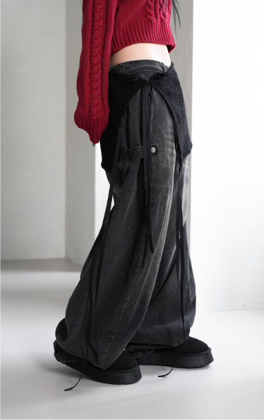 Strap-Detail Wide Jeans