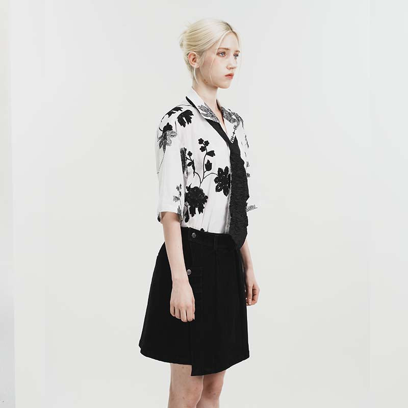 UNBALANCE FLOWER HALF SHIRT_WHITE