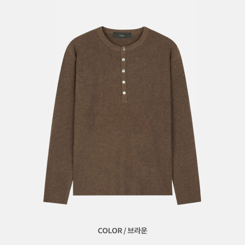 Ribbed Henley Knit BROWN flat lay