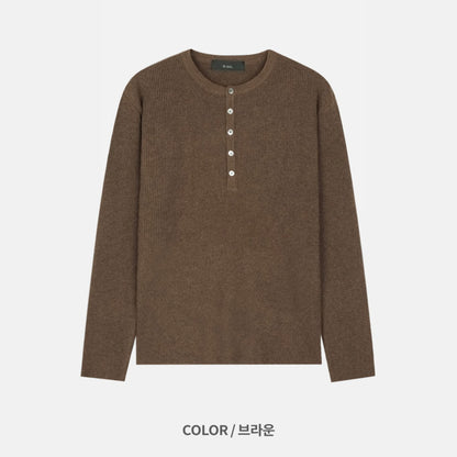 Ribbed Henley Knit BROWN flat lay