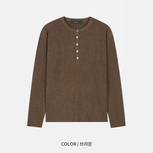 Ribbed Henley Knit BROWN flat lay