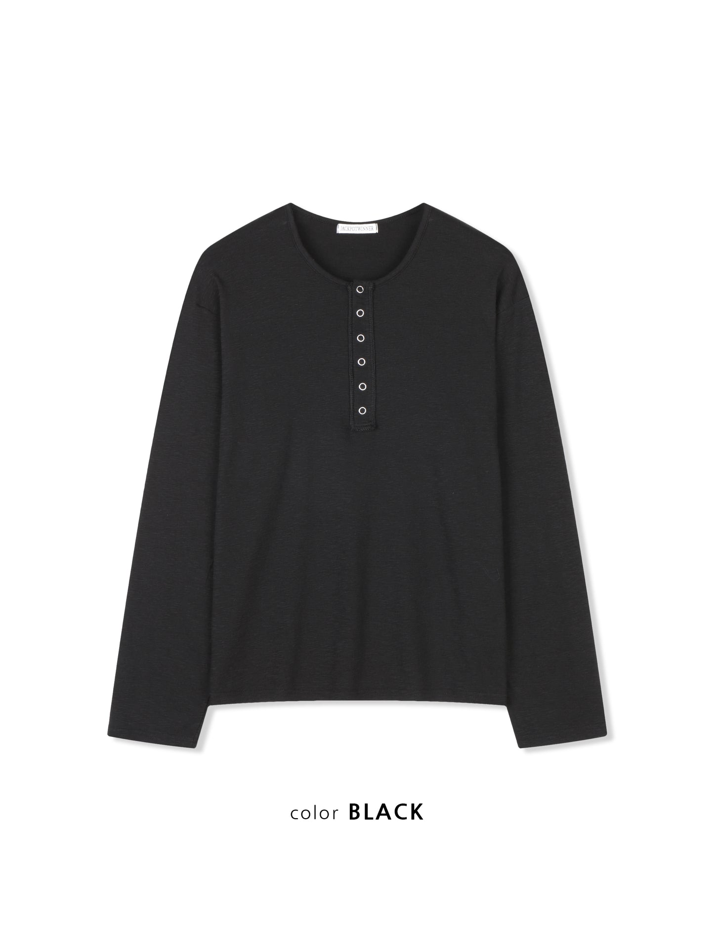 Slub Henley Neck Long Sleeve Tee BLACK