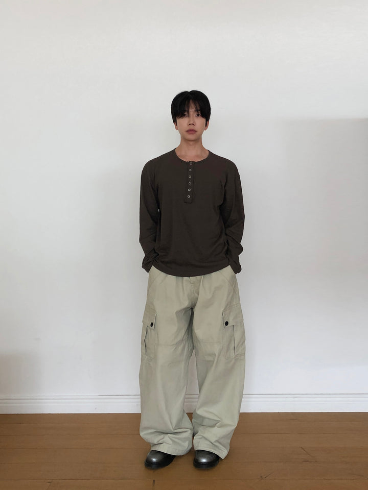 Slub Henley Neck Long Sleeve Tee