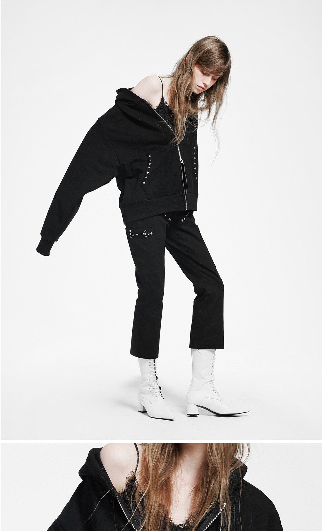 Holy Symbol Oversized hooded zip-up BLACK