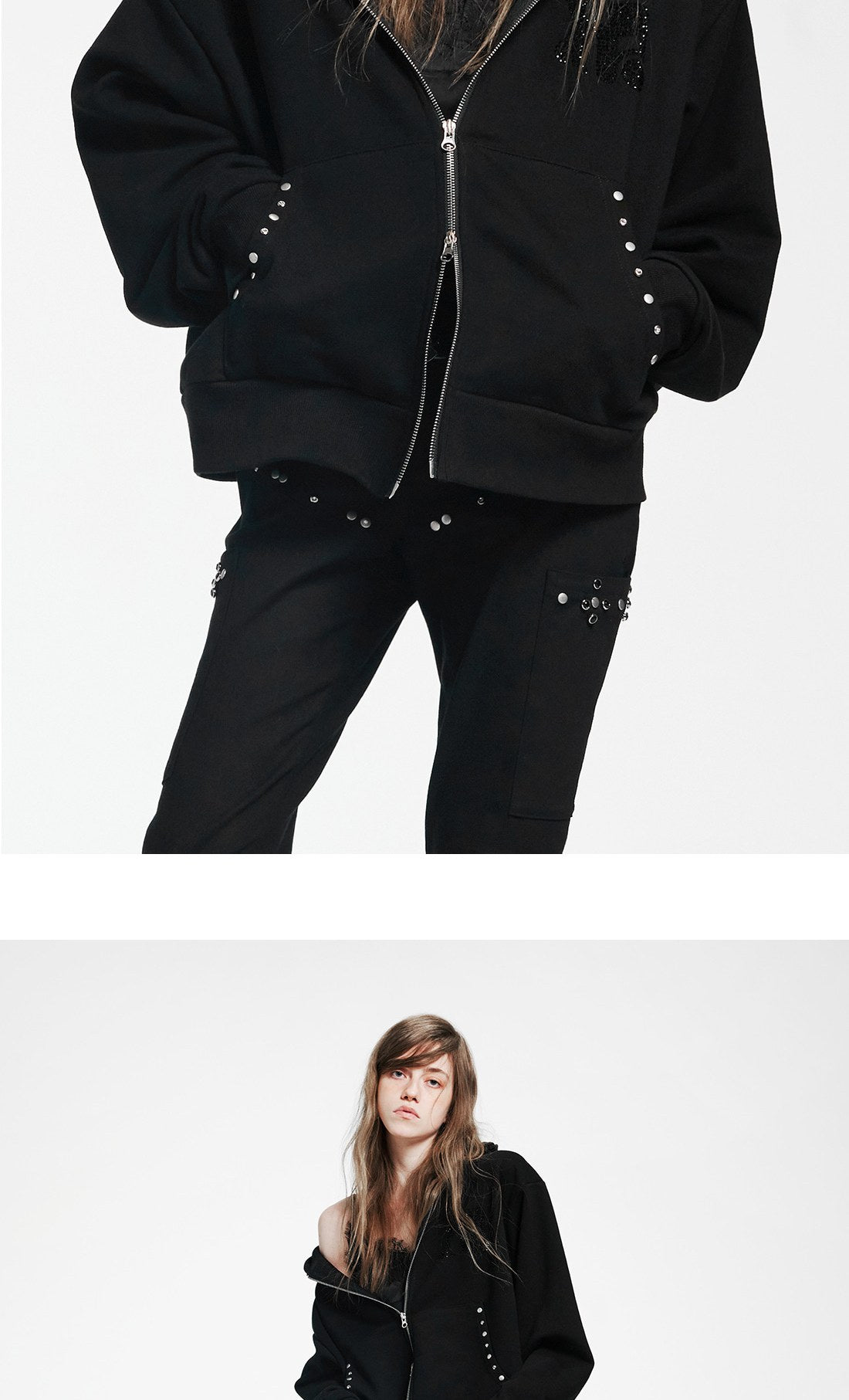 Holy Symbol Oversized hooded zip-up BLACK