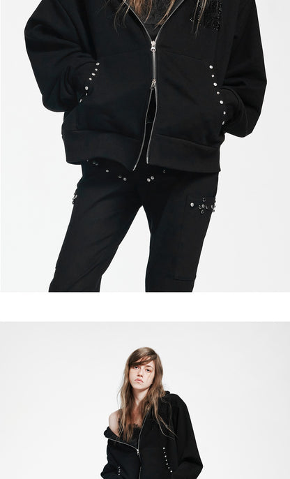 Holy Symbol Oversized Hooded Zip-Up BLACK