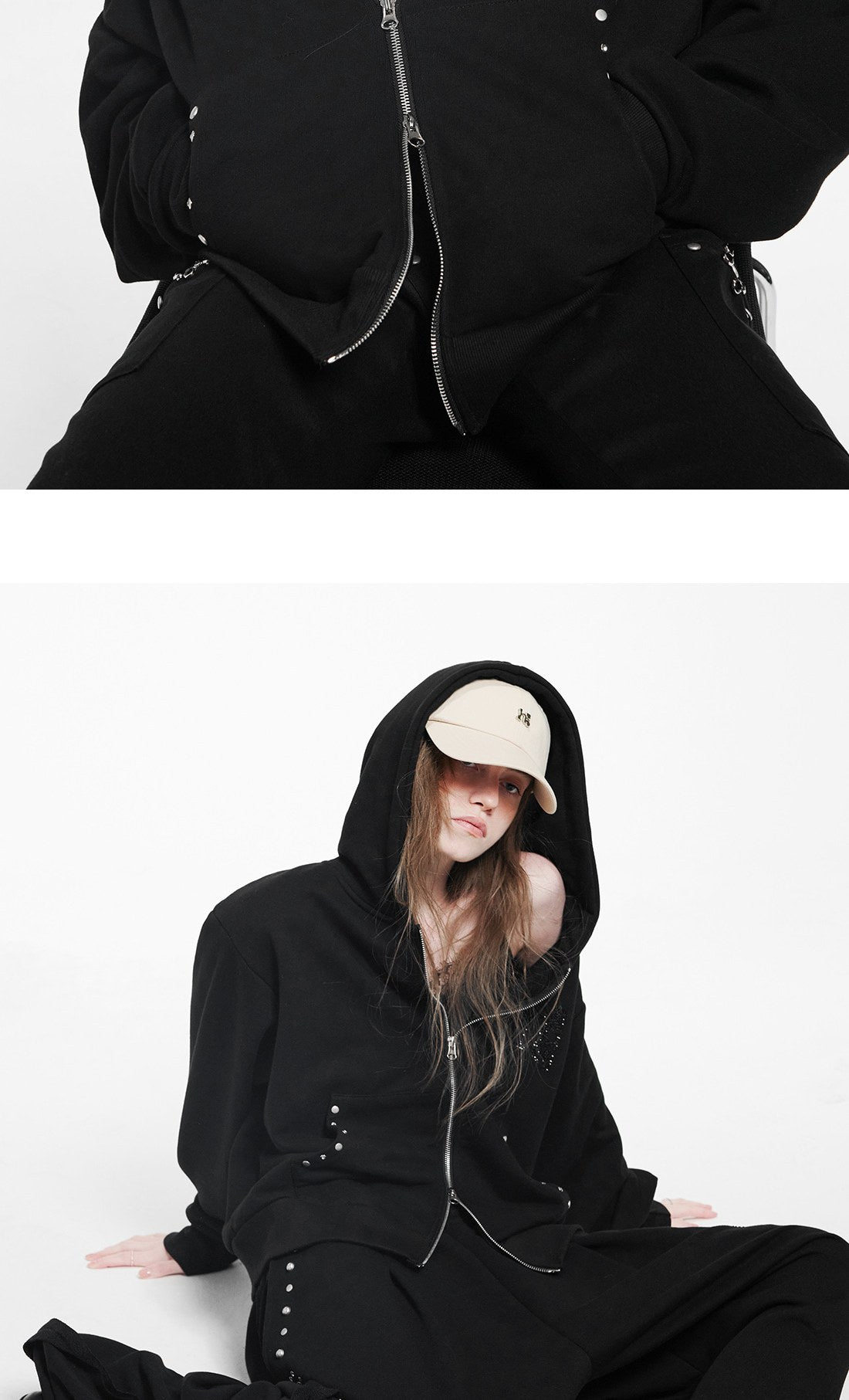 Holy Symbol Oversized hooded zip-up BLACK