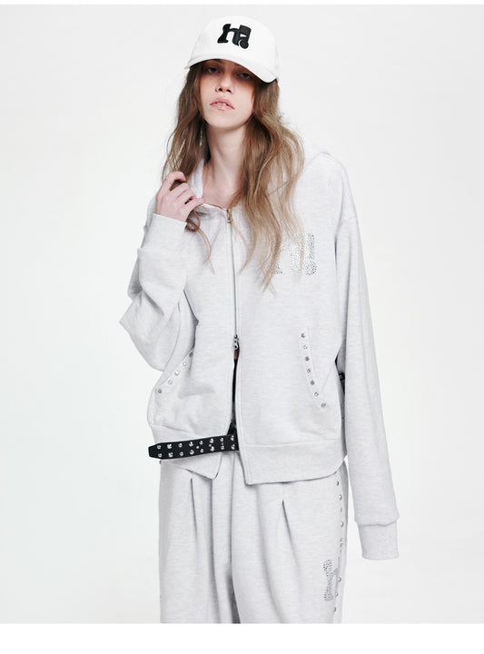 Holy Symbol Oversized hooded zip-up WHITE MELANGE 着用イメージ4