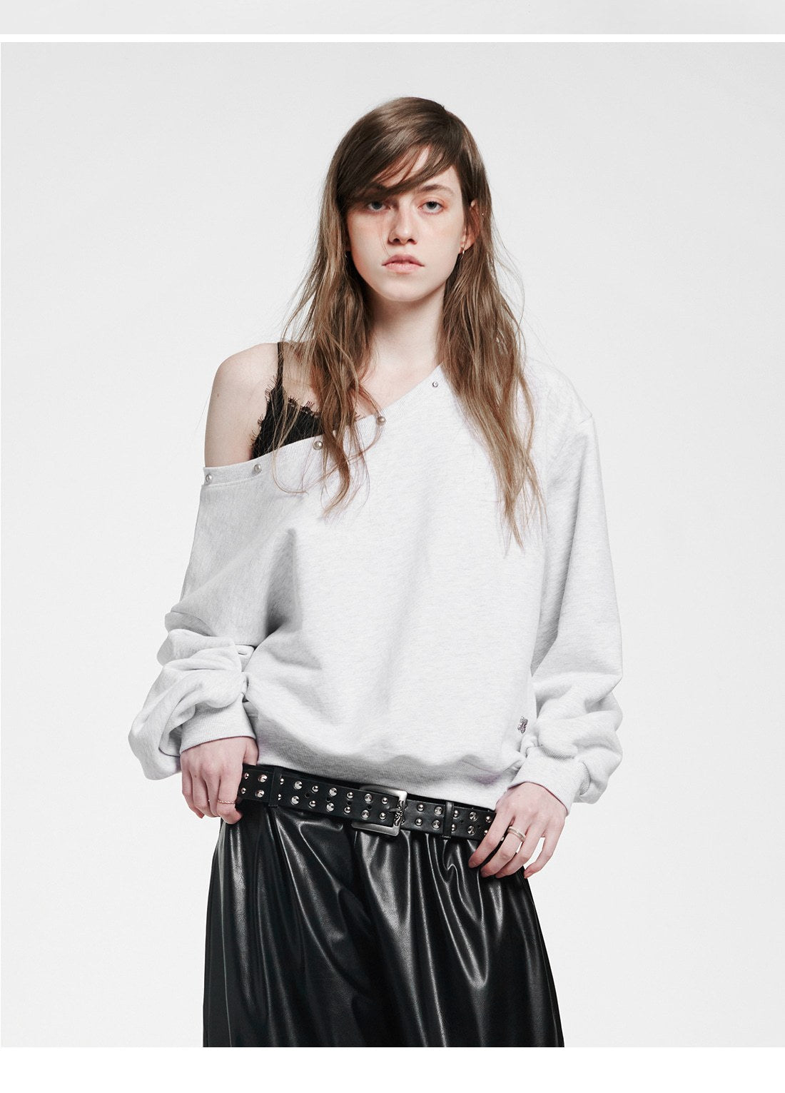Holy Symbol Off-shoulder Sweatshirt WHITE MELANGE