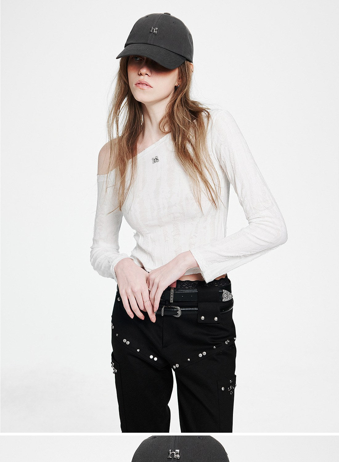 Holy Symbol Ripped Off-shoulder Top WHITE