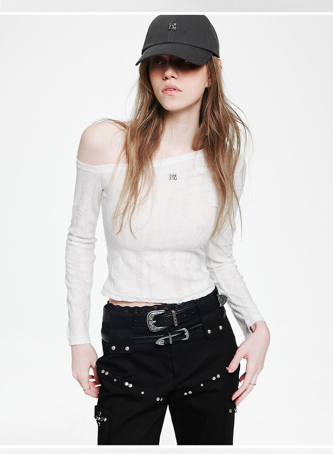 Holy Symbol Ripped Off-shoulder Top WHITE