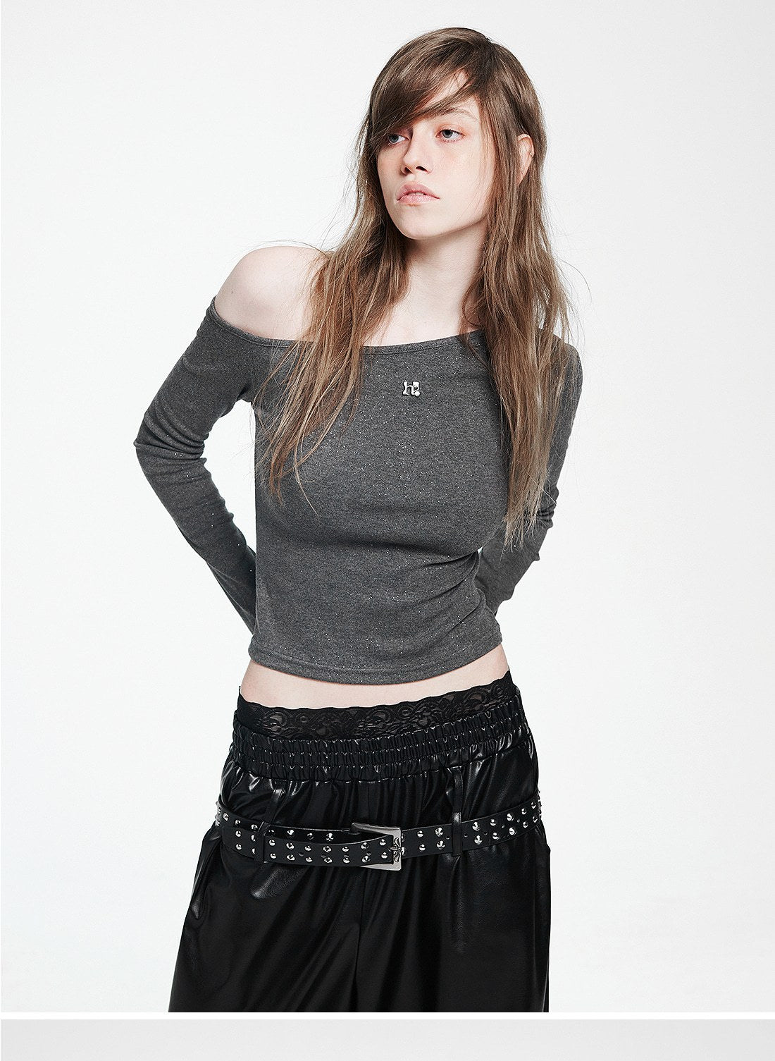 Holy symbol sparkle off-shoulder GRAY