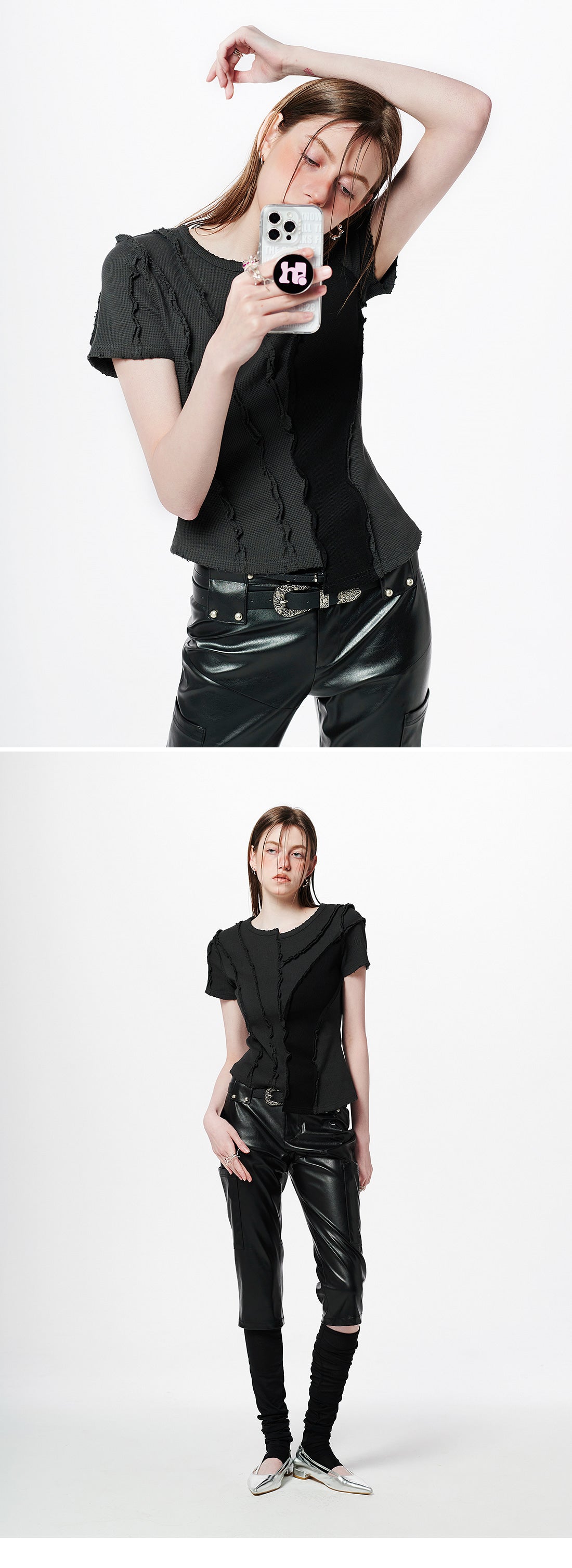 Asymmetric Layered Wave Cut T-Shirt