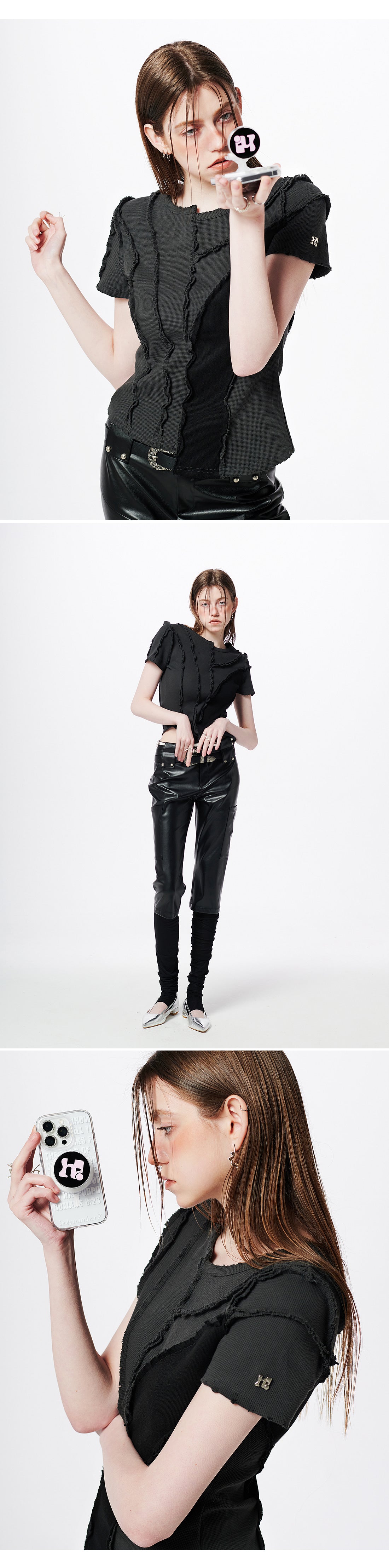 Asymmetric Layered Wave Cut T-Shirt