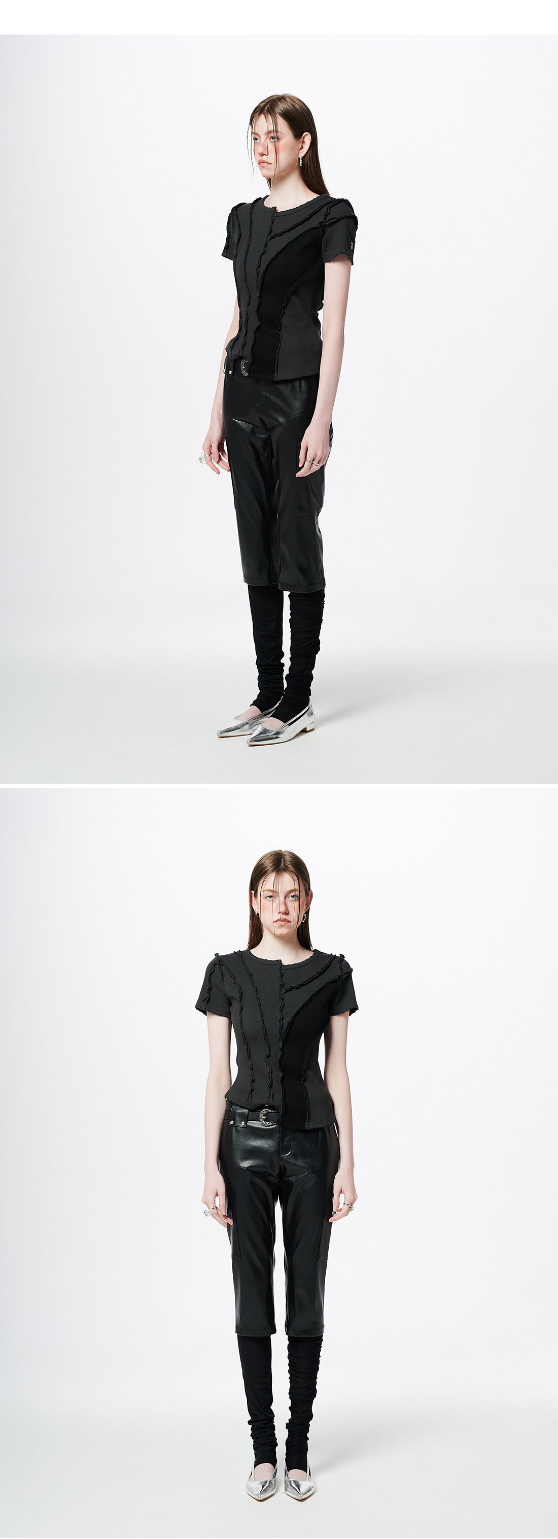 Asymmetric Layered Wave Cut T-Shirt
