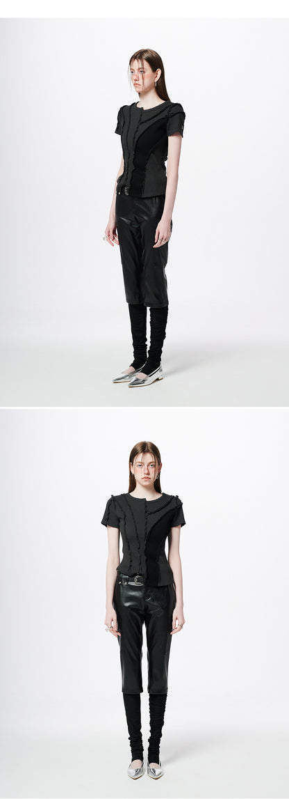 Asymmetric Layered Wave Cut T-Shirt