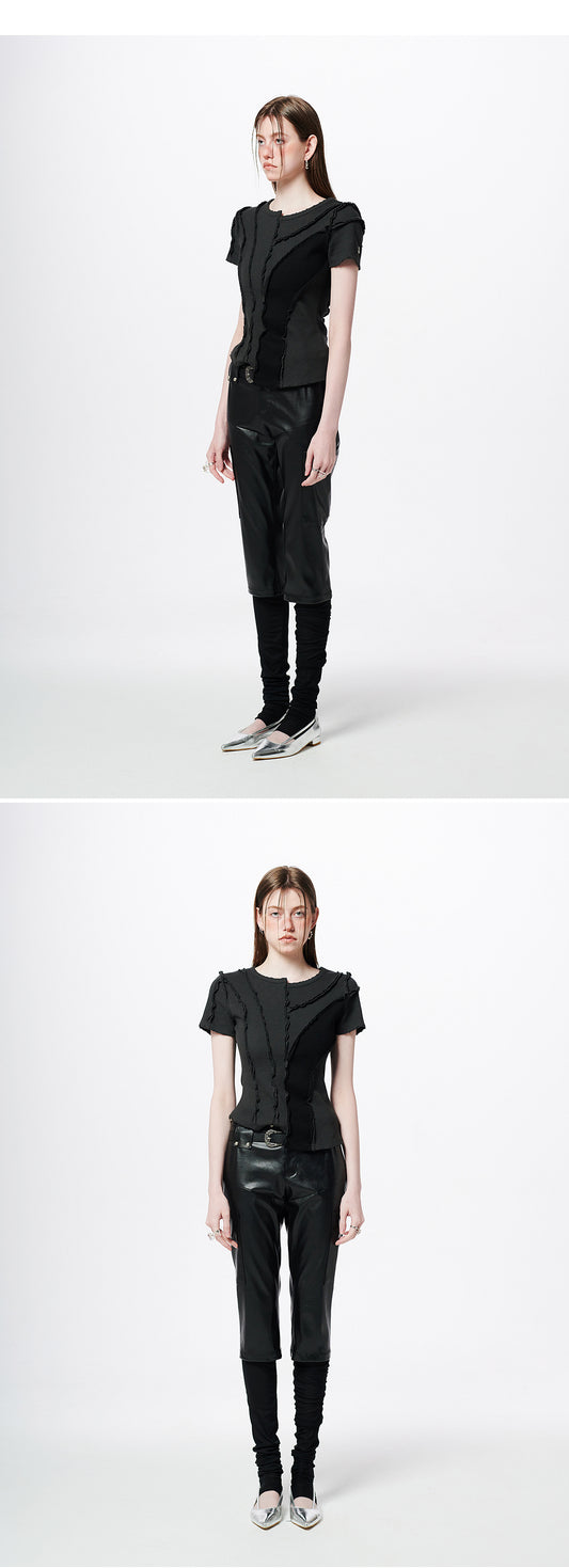 Asymmetric Layered Wave Cut T-Shirt