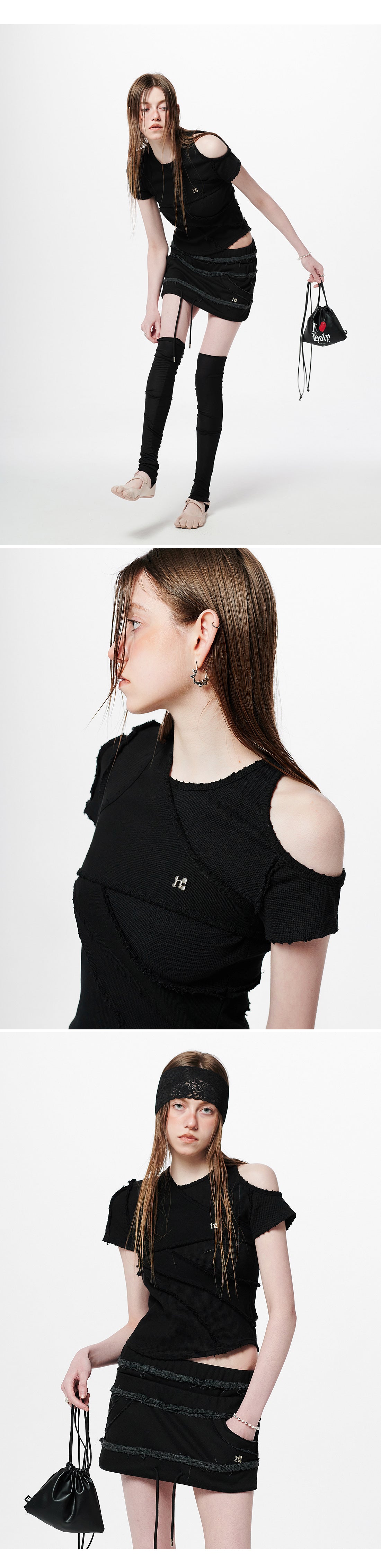 Layered Off-Shoulder Slim T-Shirt