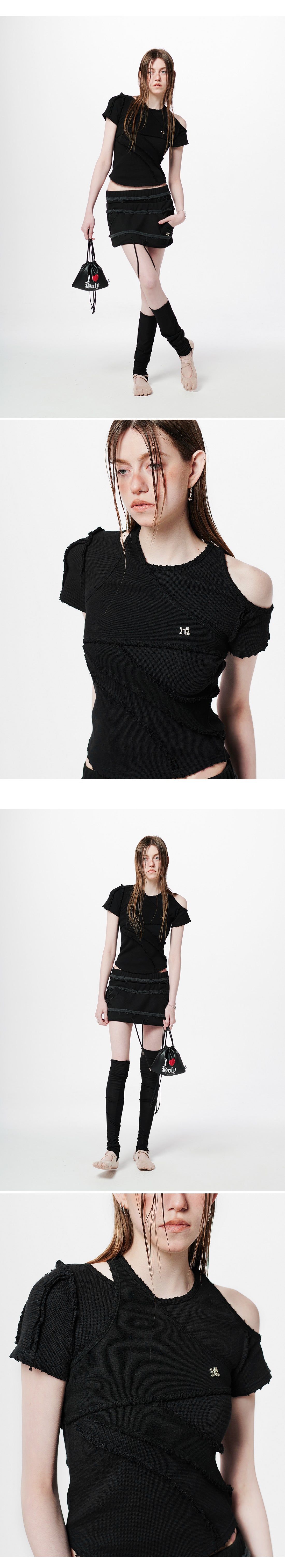 Layered Off-Shoulder Slim T-Shirt