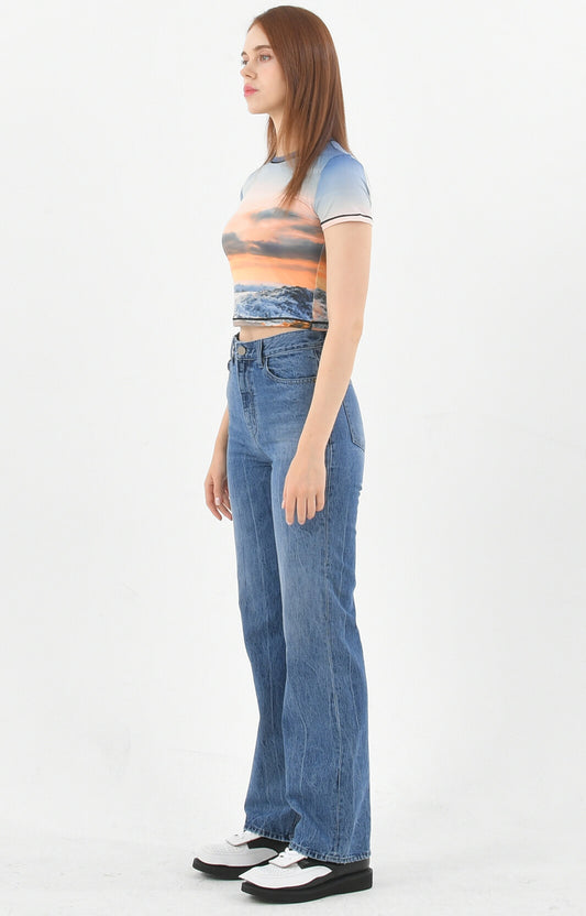 PRINT SHORT SLEEVE CROP T-SHIRT_[SUNSET]