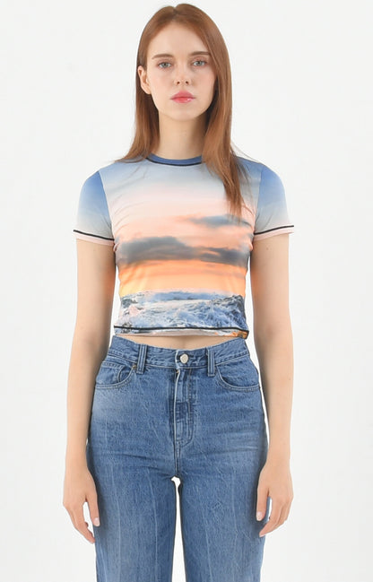 PRINT SHORT SLEEVE CROP T-SHIRT_[SUNSET]
