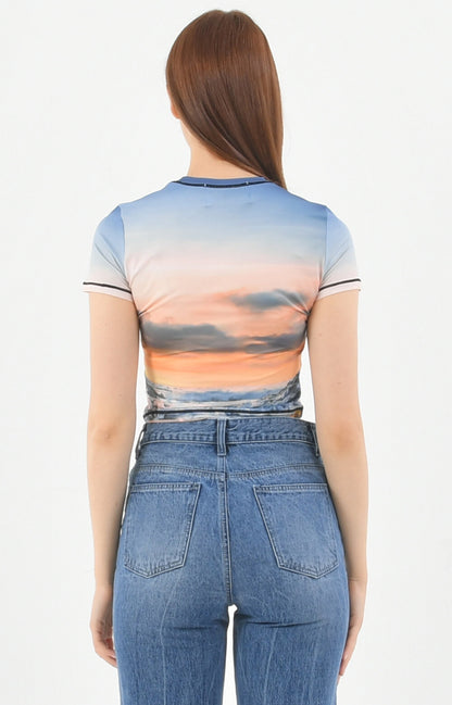 PRINT SHORT SLEEVE CROP T-SHIRT_[SUNSET]