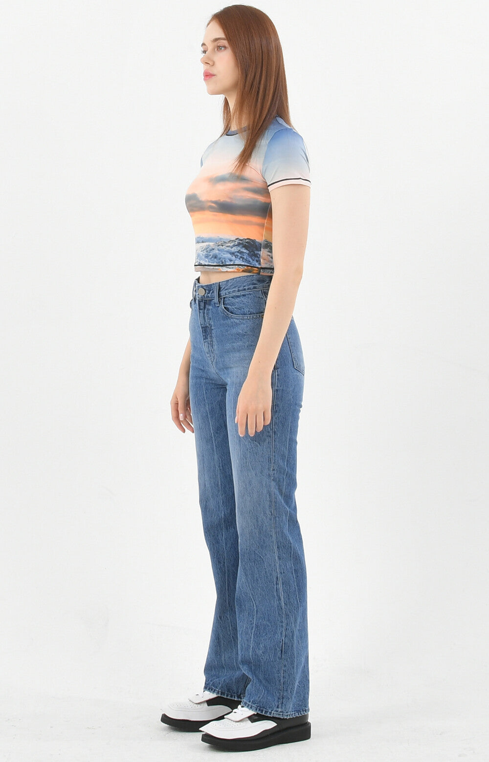 PRINT SHORT SLEEVE CROP T-SHIRT_[SUNSET]