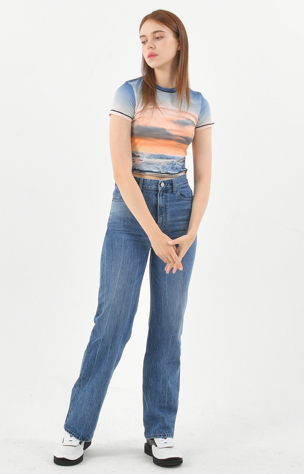 PRINT SHORT SLEEVE CROP T-SHIRT_[SUNSET]