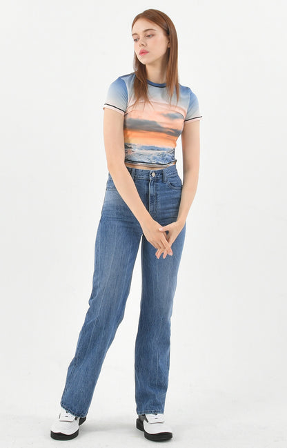 PRINT SHORT SLEEVE CROP T-SHIRT_[SUNSET]