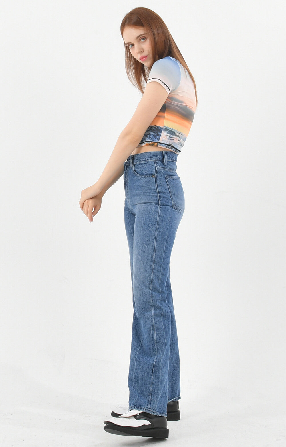 PRINT SHORT SLEEVE CROP T-SHIRT_[SUNSET]