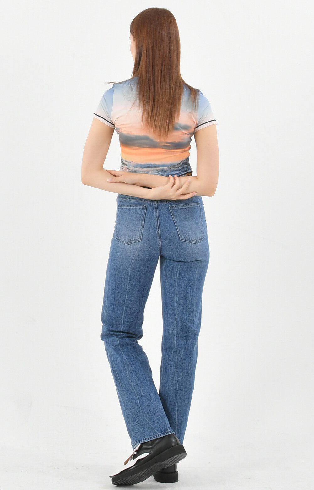 PRINT SHORT SLEEVE CROP T-SHIRT_[SUNSET]