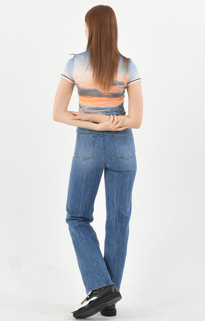 PRINT SHORT SLEEVE CROP T-SHIRT_[SUNSET]