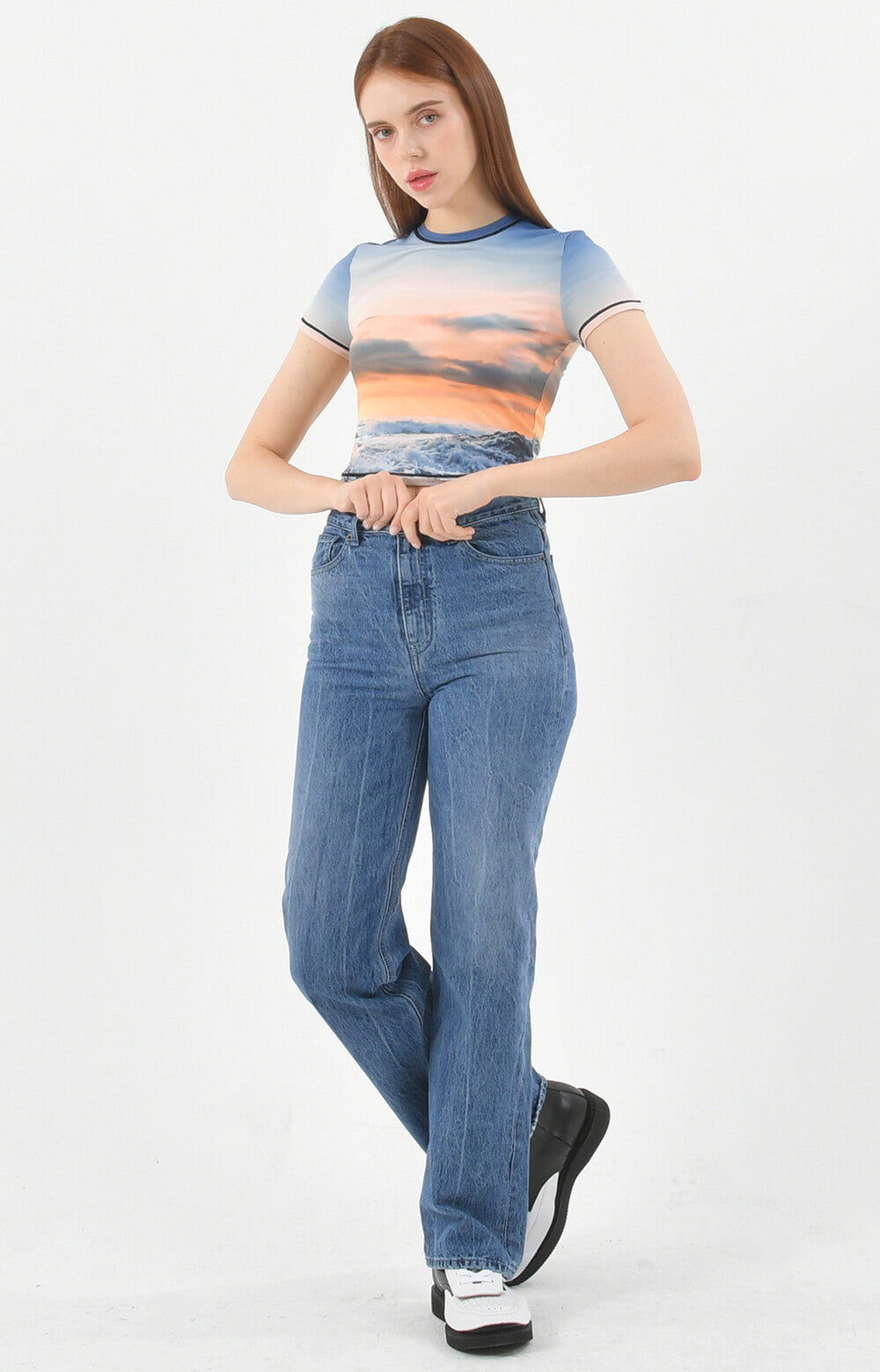 PRINT SHORT SLEEVE CROP T-SHIRT_[SUNSET]