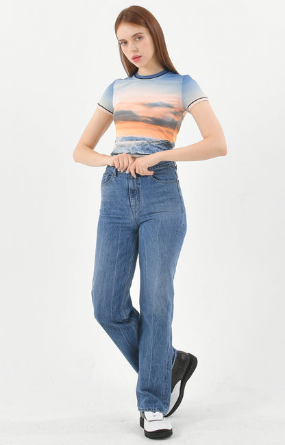 PRINT SHORT SLEEVE CROP T-SHIRT_[SUNSET]