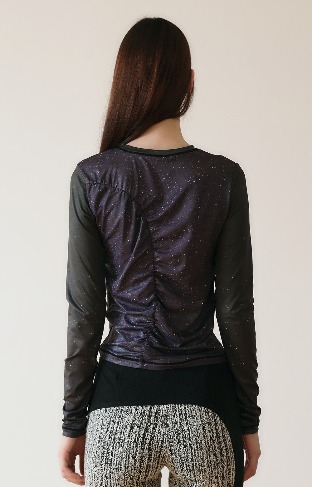 PRINT LONG SLEEVE SHIRRING T-SHIRT_[STAR]