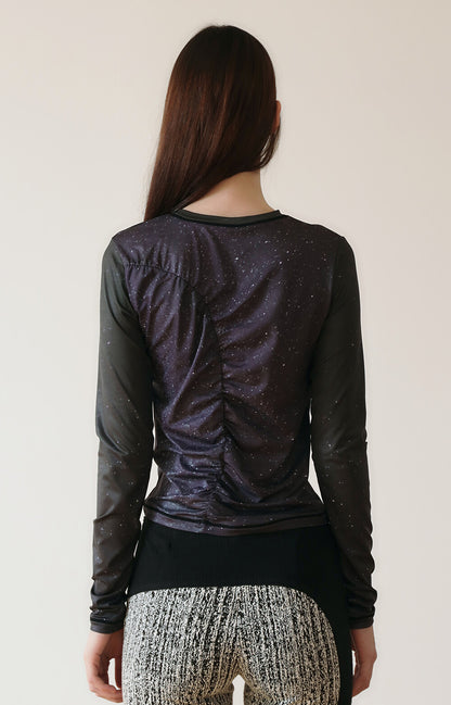 PRINT LONG SLEEVE SHIRRING T-SHIRT_[STAR]