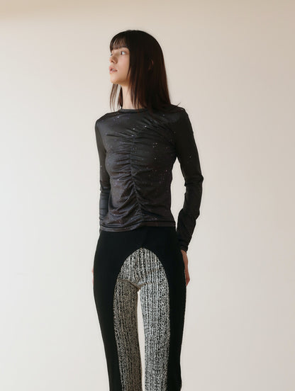 PRINT LONG SLEEVE SHIRRING T-SHIRT_[STAR]