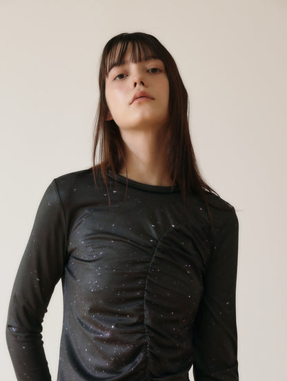 PRINT LONG SLEEVE SHIRRING T-SHIRT_[STAR]