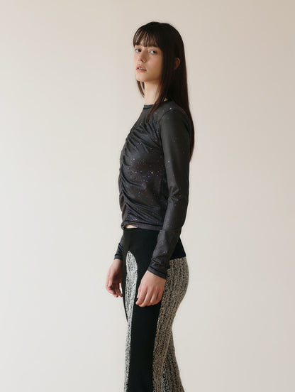 PRINT LONG SLEEVE SHIRRING T-SHIRT_[STAR]