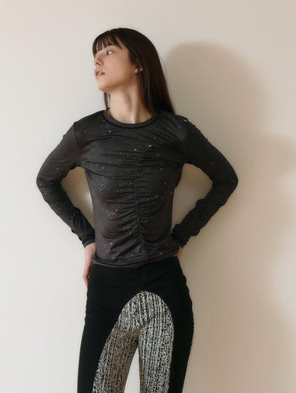 PRINT LONG SLEEVE SHIRRING T-SHIRT_[STAR]