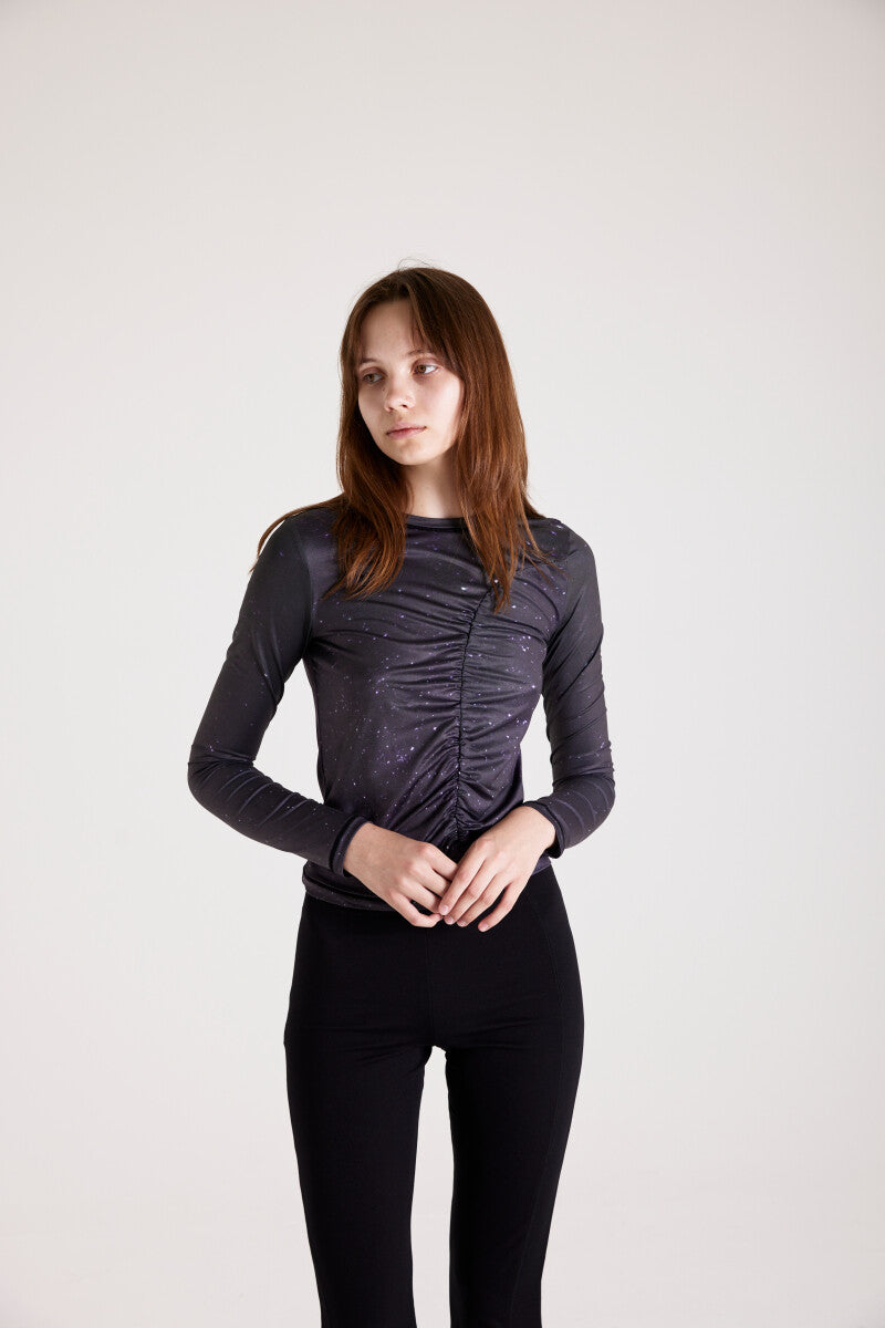 PRINT LONG SLEEVE SHIRRING T-SHIRT_[STAR]