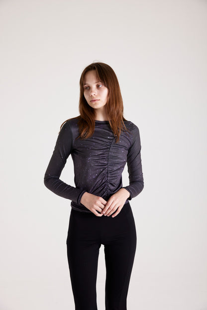 PRINT LONG SLEEVE SHIRRING T-SHIRT_[STAR]