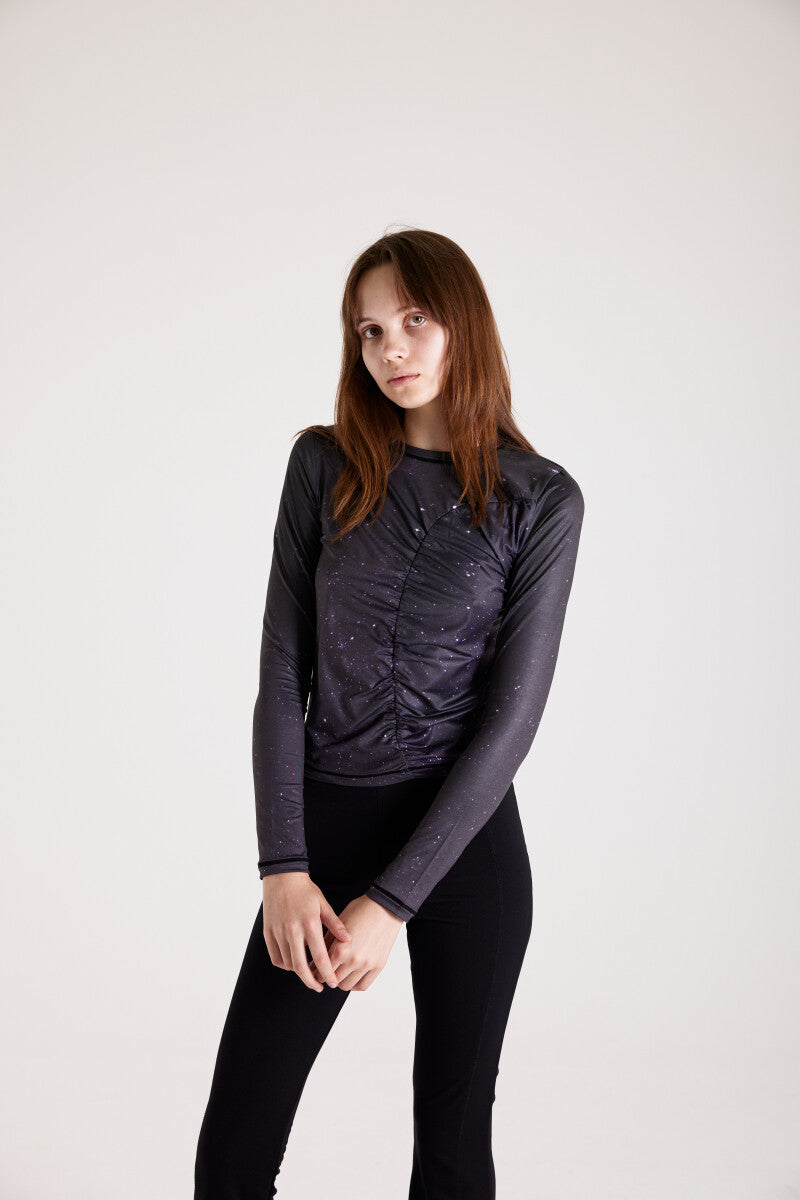 PRINT LONG SLEEVE SHIRRING T-SHIRT_[STAR]