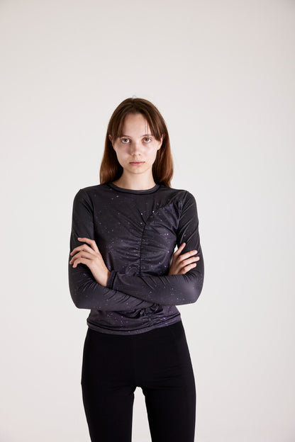 PRINT LONG SLEEVE SHIRRING T-SHIRT_[STAR]