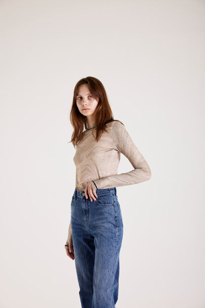 PRINT LONG SLEEVE ROUND T-SHIRT_[SAND]