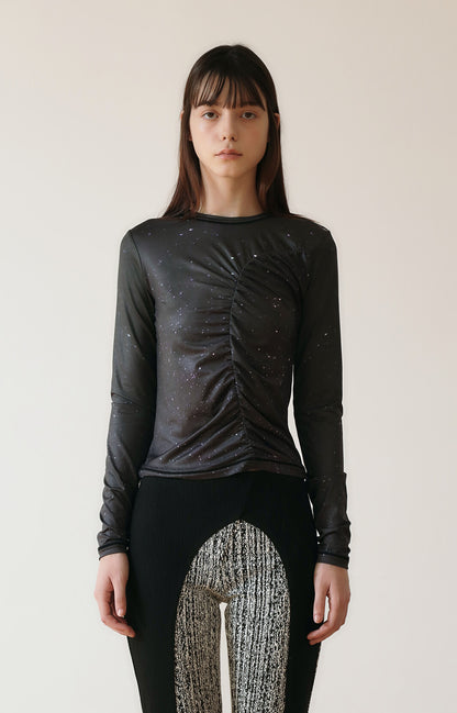 PRINT LONG SLEEVE SHIRRING T-SHIRT_[STAR]