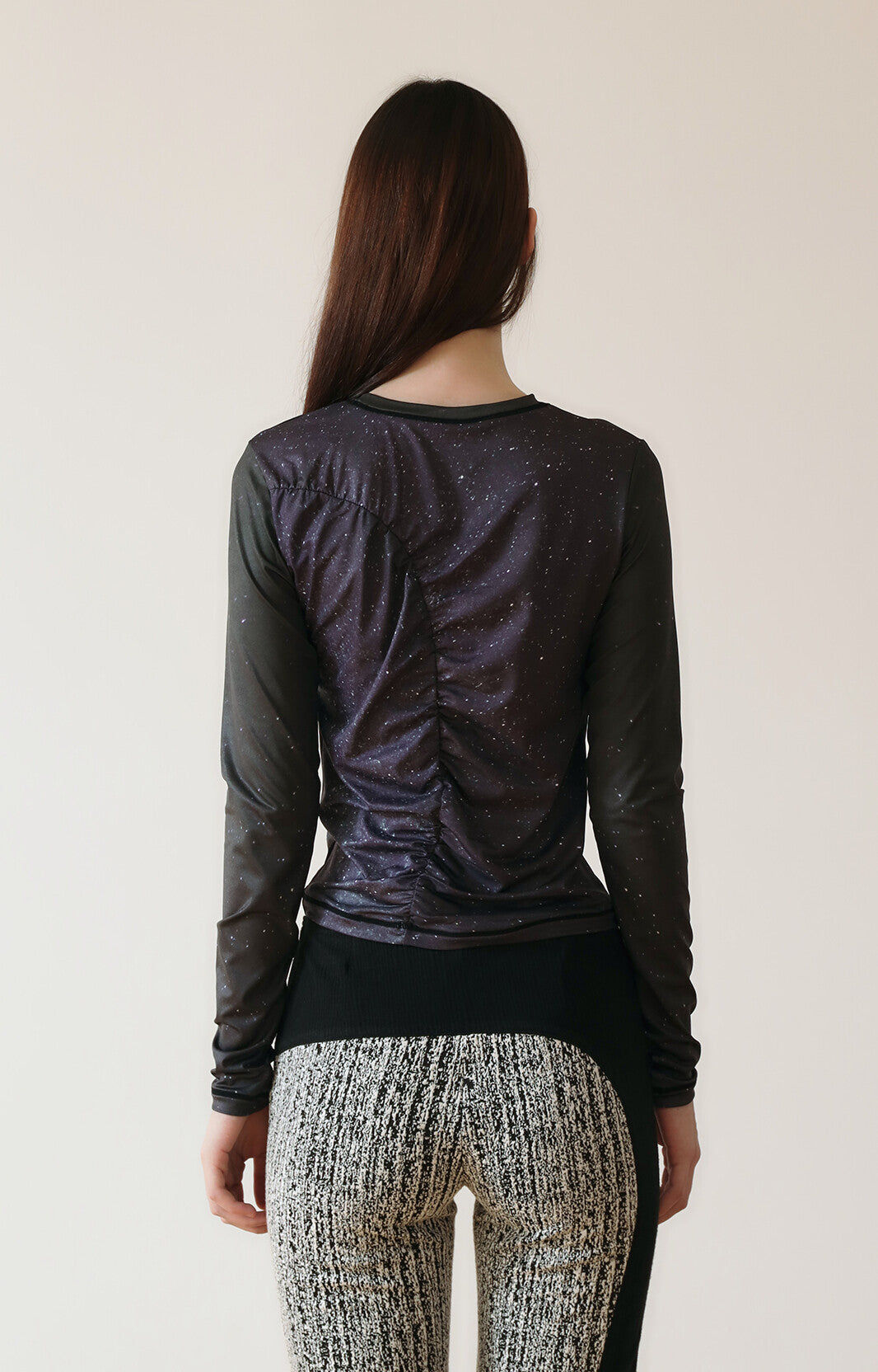 PRINT LONG SLEEVE SHIRRING T-SHIRT_[STAR]